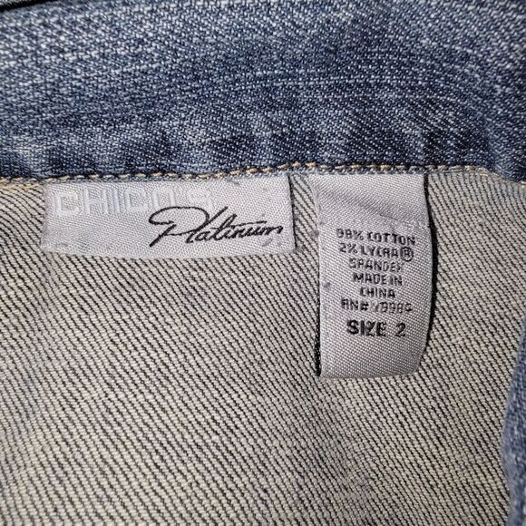 Chico's Platinum stretch denim trucker jean jacket size 2/Medium - Picture 6 of 6